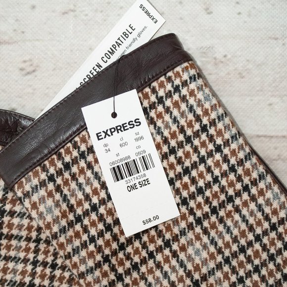 NWT Express Genuine Leather Houndstooth Touchscreen Compatible Gloves - Picture 8 of 9